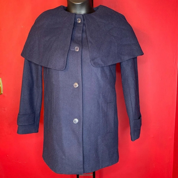 H&M Navy Wool Blend Coat Size 4 - Picture 2 of 7